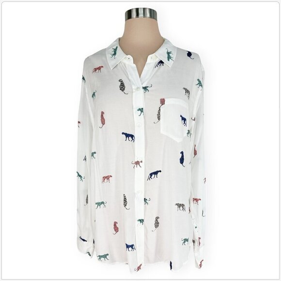 Rails Kathryn Multi Wild Cats Button Front Shirt Animal Print White NWT NEW XL - Picture 5 of 7